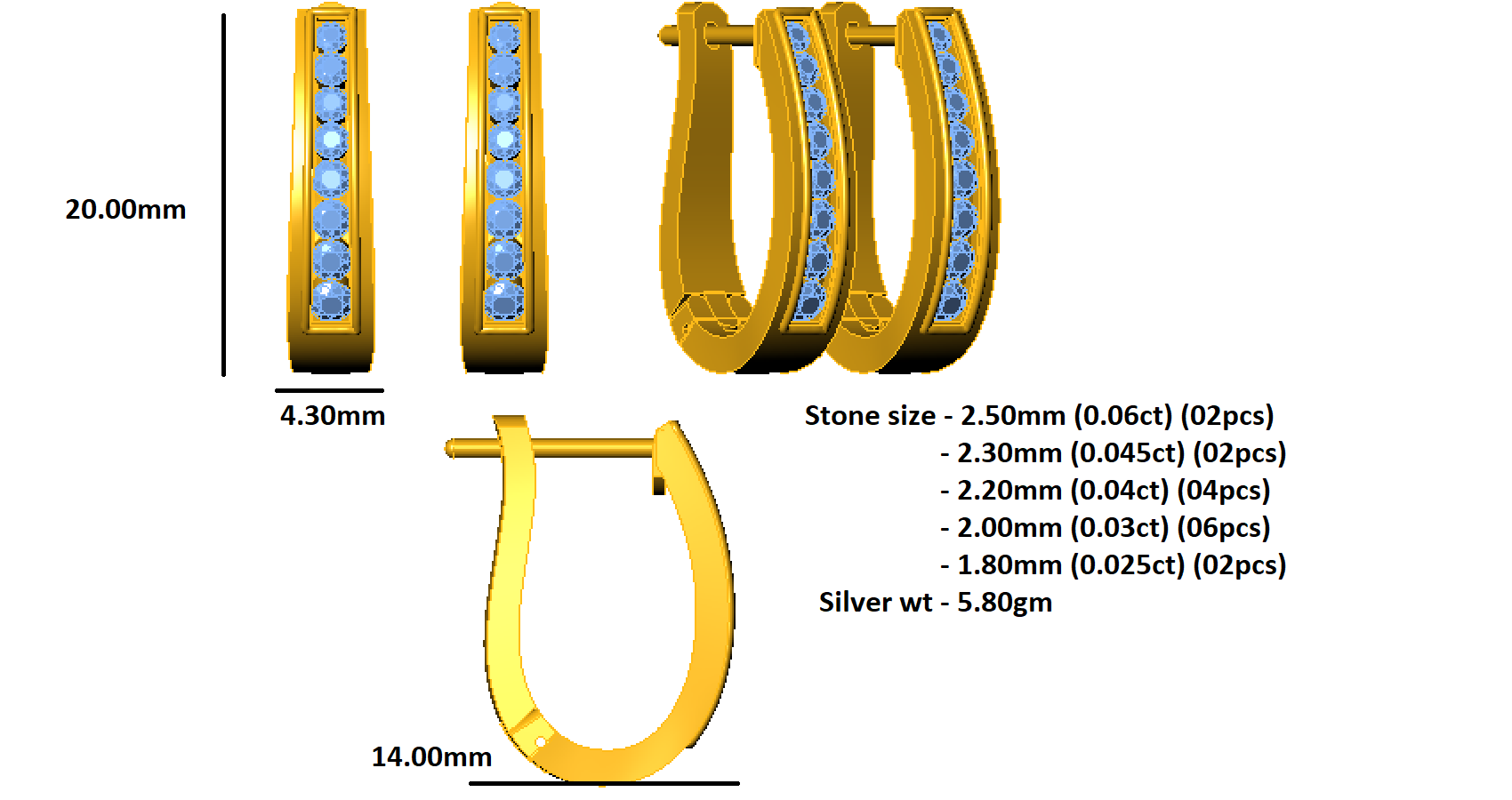 RKC 925 Sterling Silver Daily Wear Women Earring 14k Rose Over Product Wt 5.80 GM Height 20.00 MM