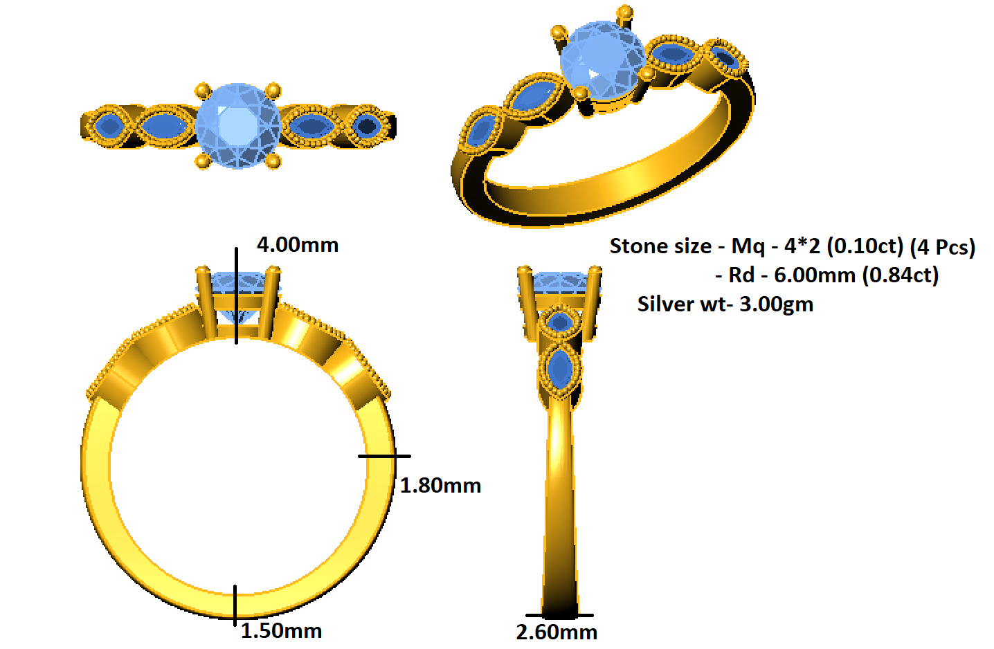 उसके लिए आरकेसी गोल सगाई की शादी की अंगूठी 925 सिल्वर 14K सफेद सोना मढ़वाया वजन 3 ग्राम 2.60 एमएम