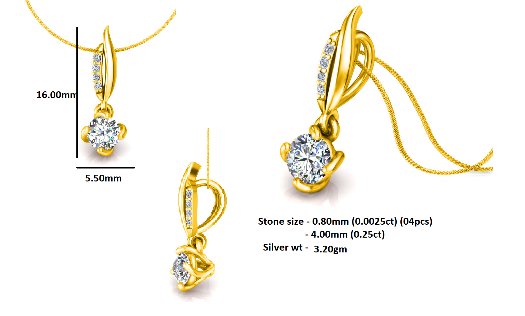 RKC 925 فضة استرليني أربعة شقوق سوليتير الأزهار مويسانيتي قلادة 14K مطلية بالذهب الأبيض