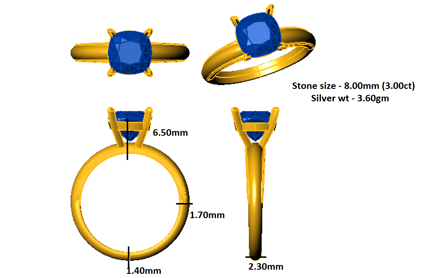 RKC Cushion Cut Moissanite Solitaire Valentine Propose Ring 925 Sterling Silver 14K Rose Gold Over Wt 3.60 gm Width 2.30 MM