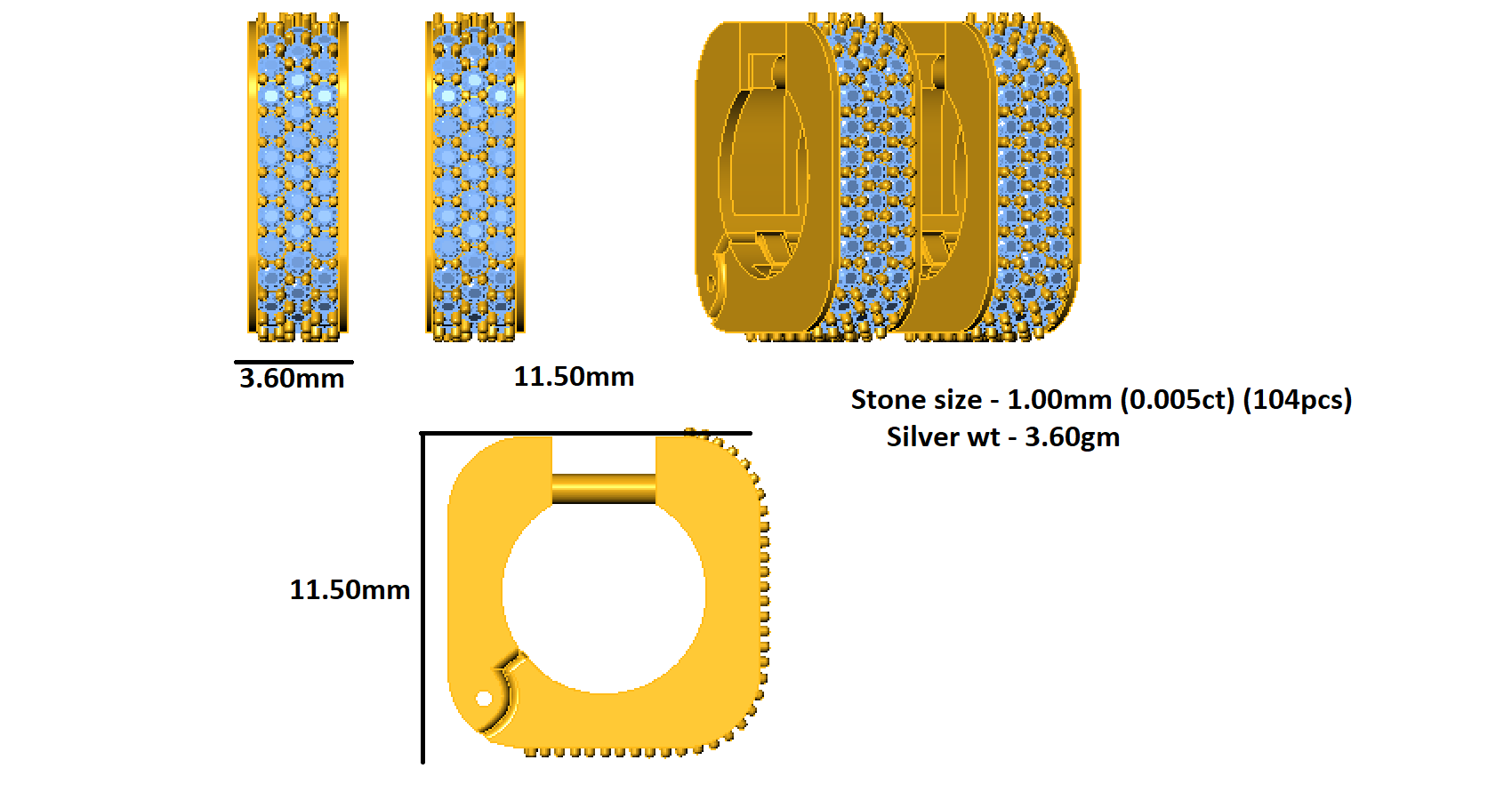 RKC 925 Sterling Silver Square Shaped Women Earring 14k White Over Product Wt 3.60 GM Height 11.50 MM