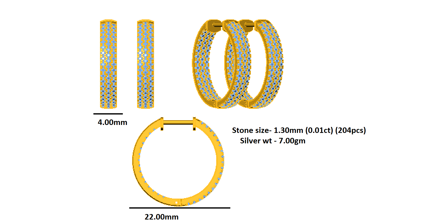 RKC 925 স্টার্লিং সিলভার হুপস এবং Huggies মহিলাদের কানের দুল 14k হলুদ ওভার পণ্য Wt 7.00 GM উচ্চতা 22.00 MM