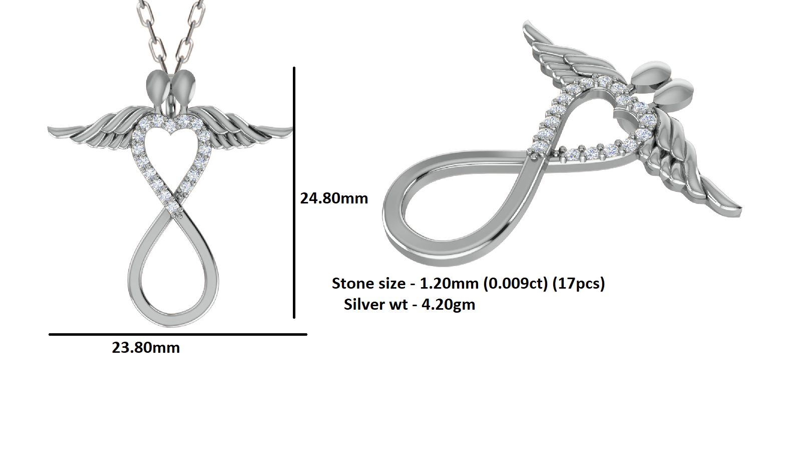 RKC 0,15Ct Wing Infinity Moissanite anheng 925 sølvsmykker 14K gult gullbelagt vekt 4,20 g Høyde 24,80 mm