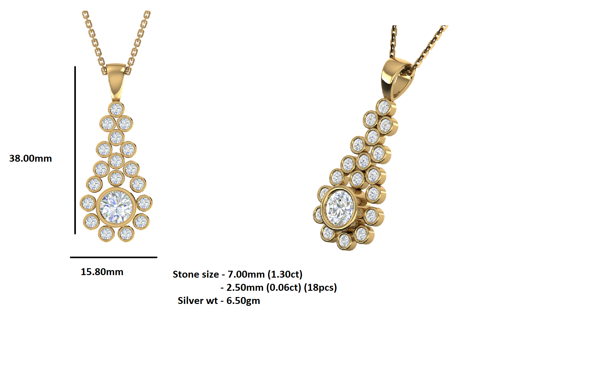 RKC 2.38CT მოისანიტის ცრემლსადენი გულსაკიდი 925 ვერცხლის სამკაულები 14K ვარდის ოქროთი მოოქროვილი წონა 6.50 გრ. სიმაღლე 38.00 მმ