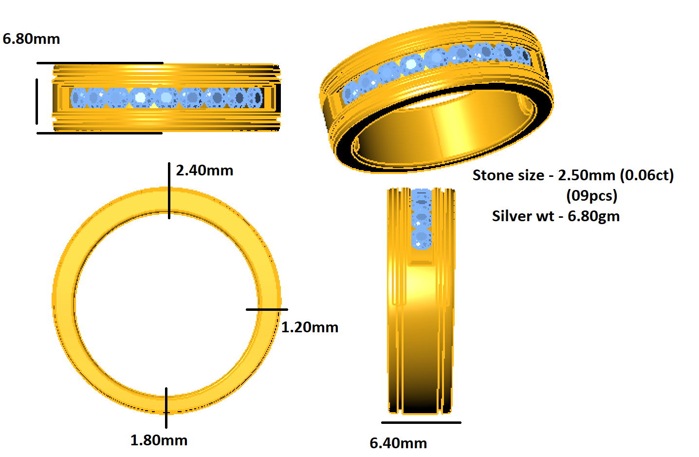 RKC Cincin Pernikahan Amethyst Potongan Bulat Cincin Pria 925 Perak Murni 14K Berlapis Emas Putih Berat 6,80 Gram Lebar 6,40 MM