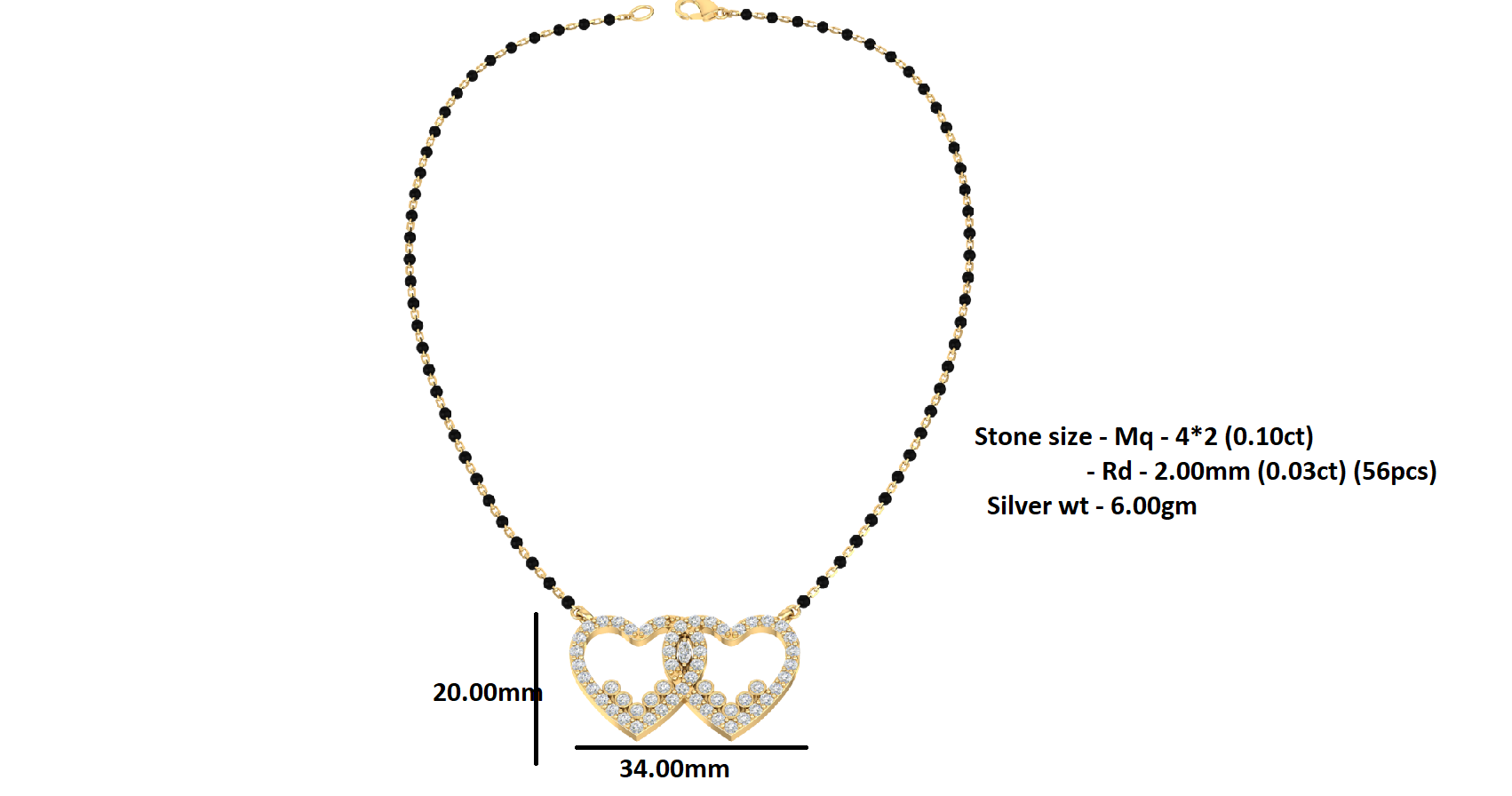 RKC 1.78Ct મોઈસાનાઈટ મહિલા મંગળસૂત્ર 925 સિલ્વર 14k યલો ગોલ્ડ પ્લેટેડ પ્રોડક્ટ વજન 6.00gm ઊંચાઈ 20.00mm