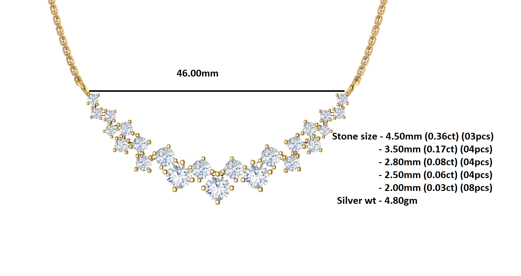 RKC 10.35 CT Moissanite Charming Necklace 925 Silver 14k Rose gold Plated Product Weight 4.80 GM
