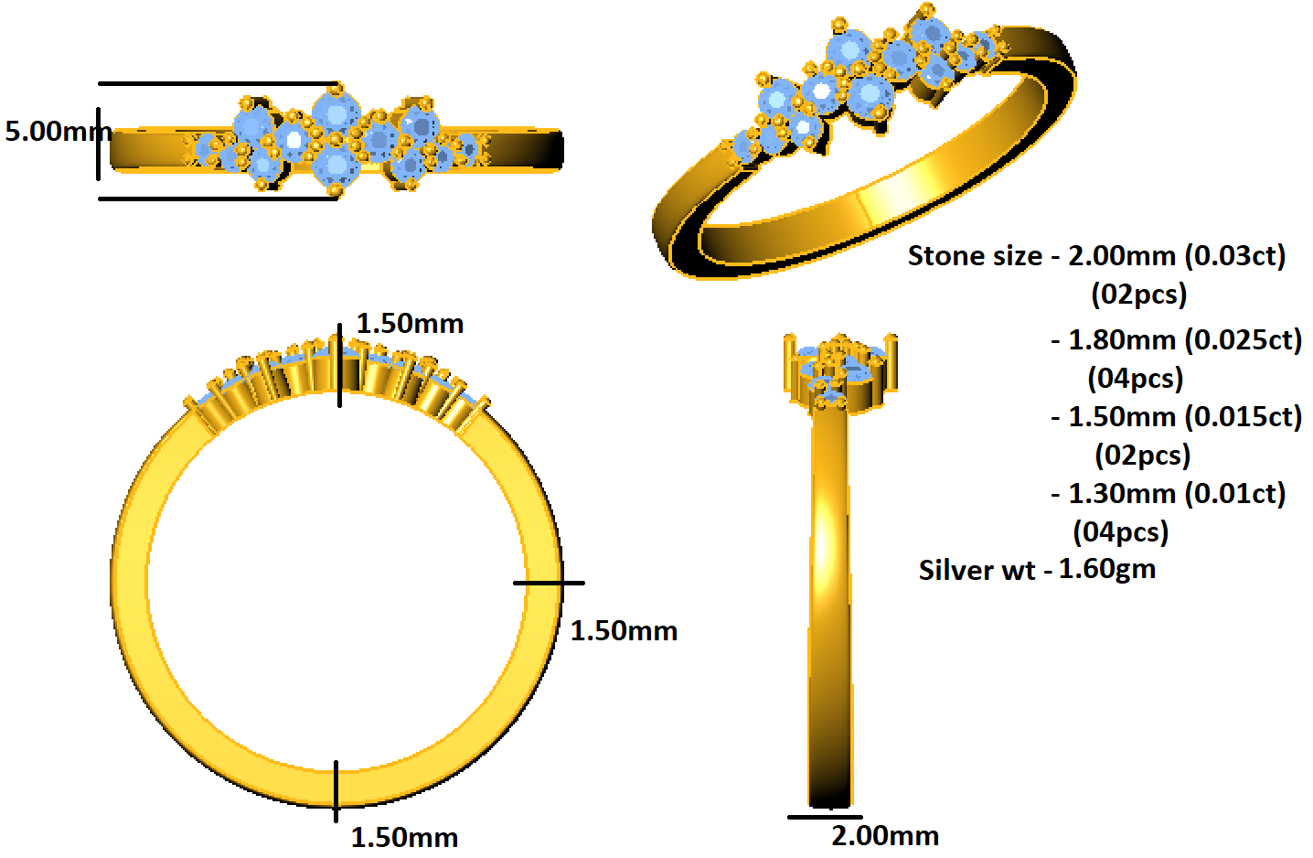 RKC রাউন্ড ময়সানাইট এনগেজমেন্ট রিং 925 স্টার্লিং সিলভার রোজ 14K গোল্ড প্লেটেড প্রমিস ব্যান্ড রিং মহিলাদের Wt 1.60 গ্রাম প্রস্থ 2 MM