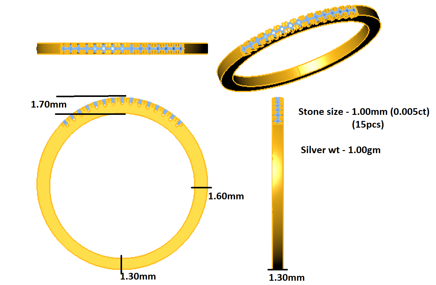 RKC Moissanite Women Half Eternity Wedding Band 925 Silver 14K Rose Gold Plated Wt 1 gm Width 1.30 MM