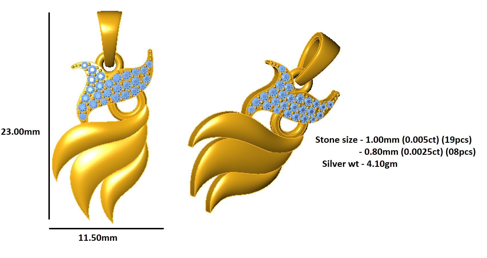 Ciondolo con ciondolo smeraldo RKC da 0,11 ct, gioielli in argento 925 placcato oro rosa 14 carati, peso 4,10 g, altezza 23 mm