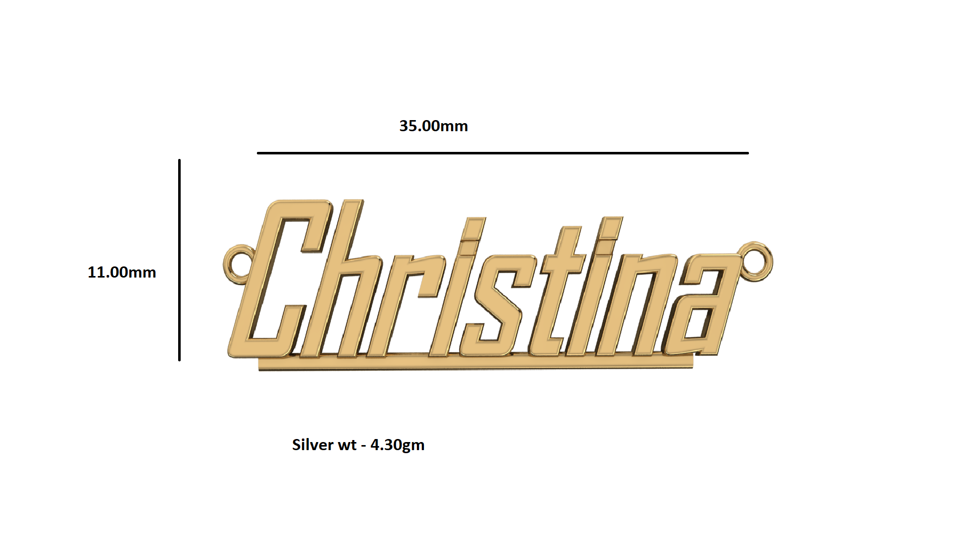 RKC Custom Name Pendant 925 Sterling Silver 14K Yellow Gold Plated Wt 4.30gm Height 11.00mm