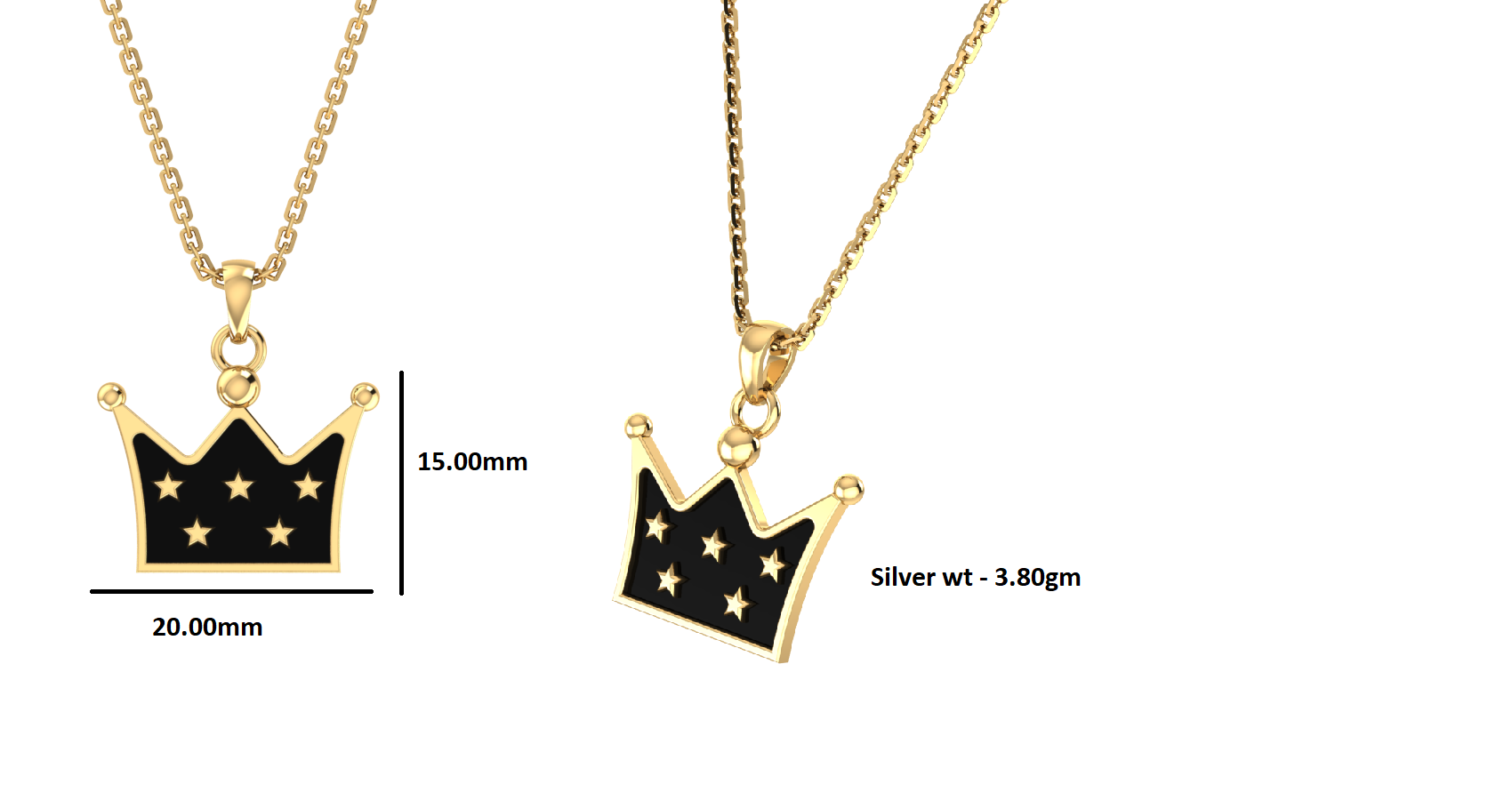 RKC Enamel Crown Pendant 925 Silver 14K Rose Gold Plated Wt 3.80 GM Height 15.00 MM
