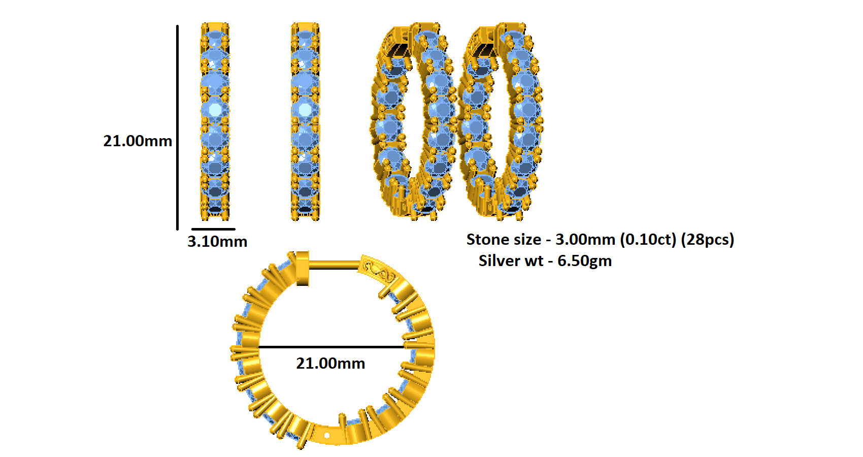 RKC 925 স্টার্লিং সিলভার হুপ ক্লিপ-অন মহিলাদের কানের দুল 14k রোজ ওভার প্রোডাক্ট Wt 6.50 GM উচ্চতা 21.00 MM