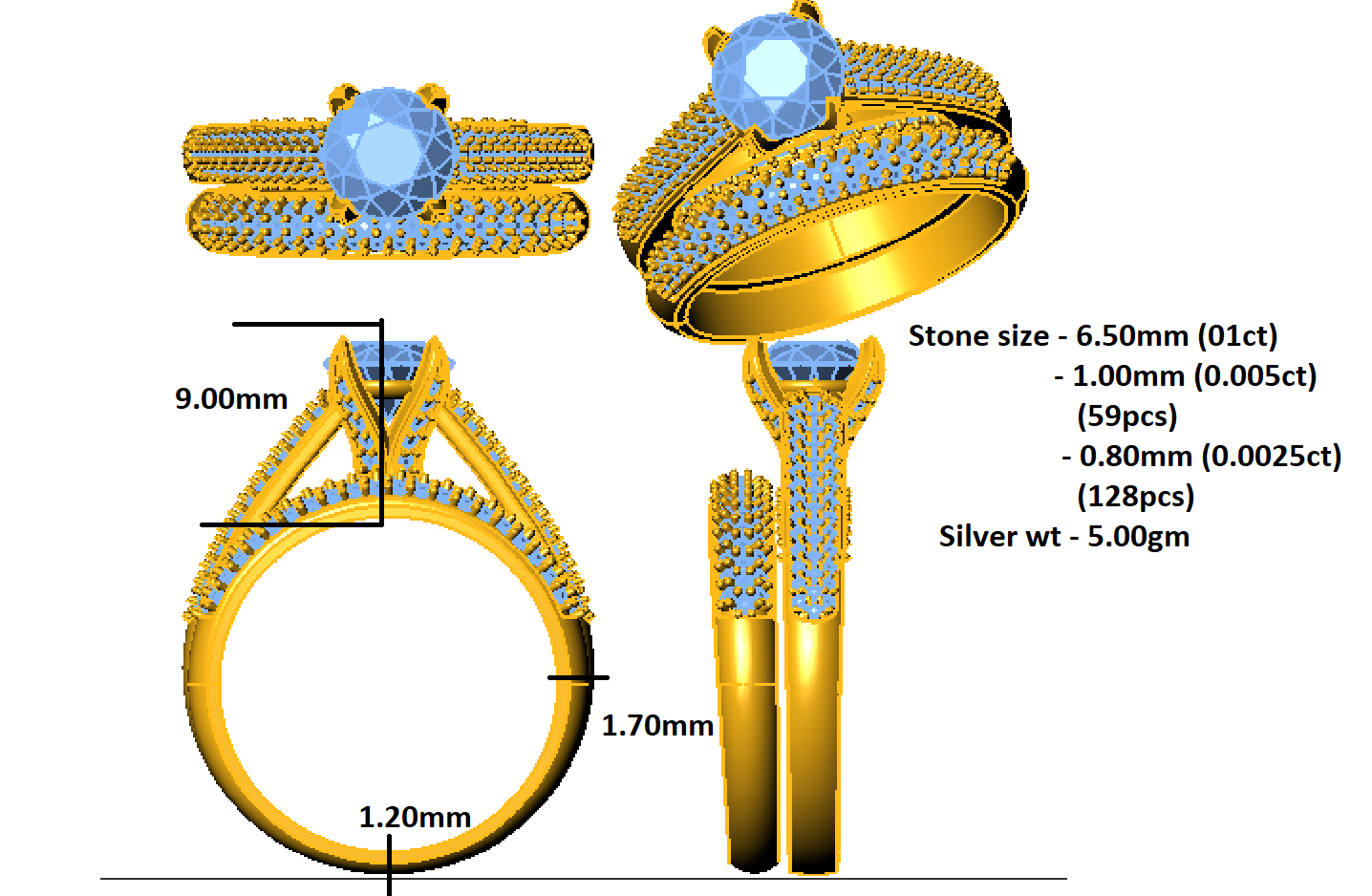 RKC 1.66 Ct მოისანიტის ნიშნობის ბეჭედი 925 ვერცხლისფერი თეთრი/ყვითელი/ვარდისფერი მოოქროვილი ქალებისთვის Wt 5 გმ და სიგანე 1.79 მმ
