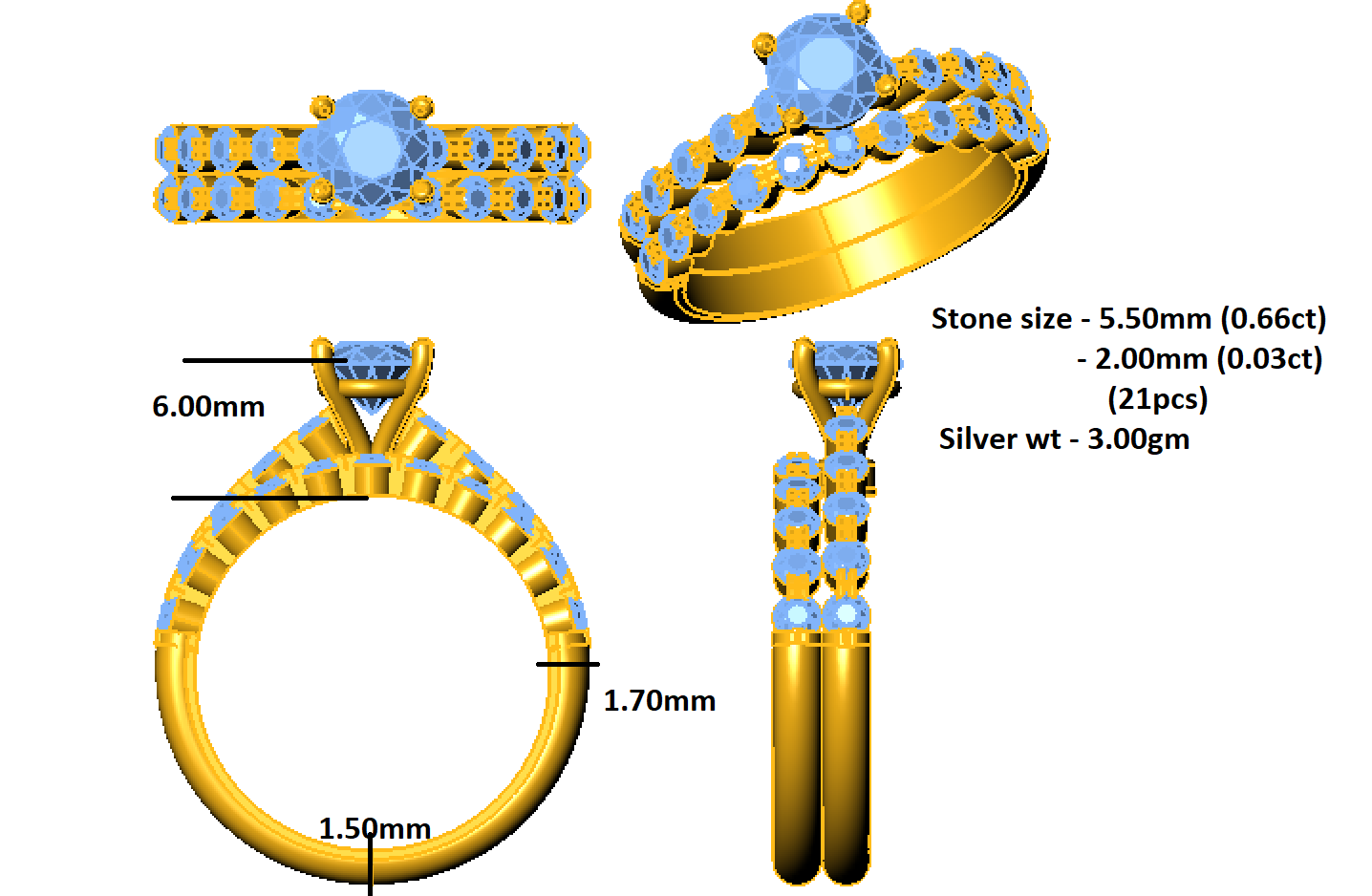 RKC राउंड मोइसॅनाइट वेडिंग ब्राइडल रिंग सेट महिलांसाठी 925 सिल्व्हर 14K रोझ गोल्ड प्लेटेड Wt 3 ग्रॅम
