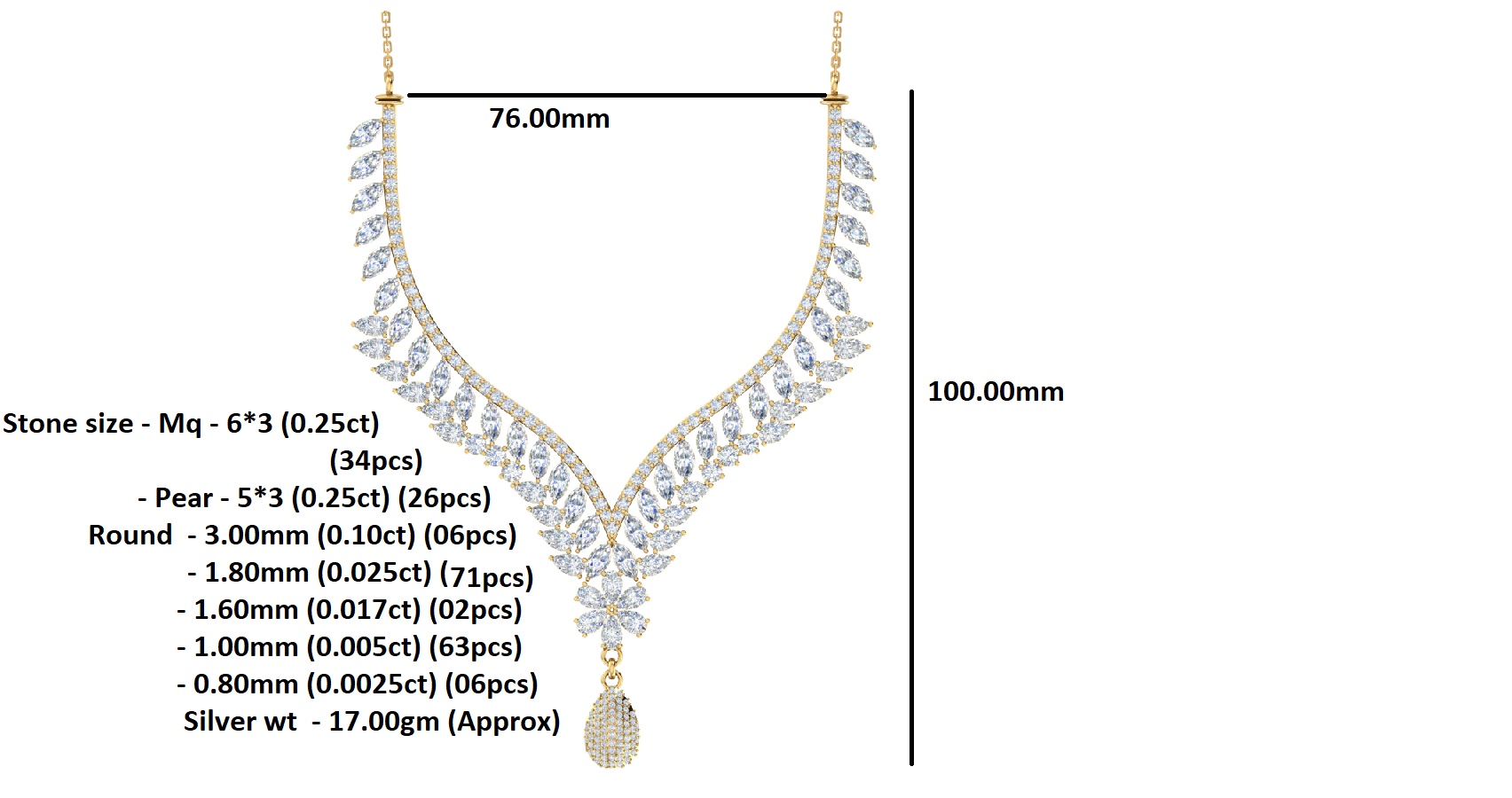 RKC 18 CT Moissanite Charming Necklace 925 Silver 14k Rose gold Plated Product Weight 17.00 GM Height 100.00 MM
