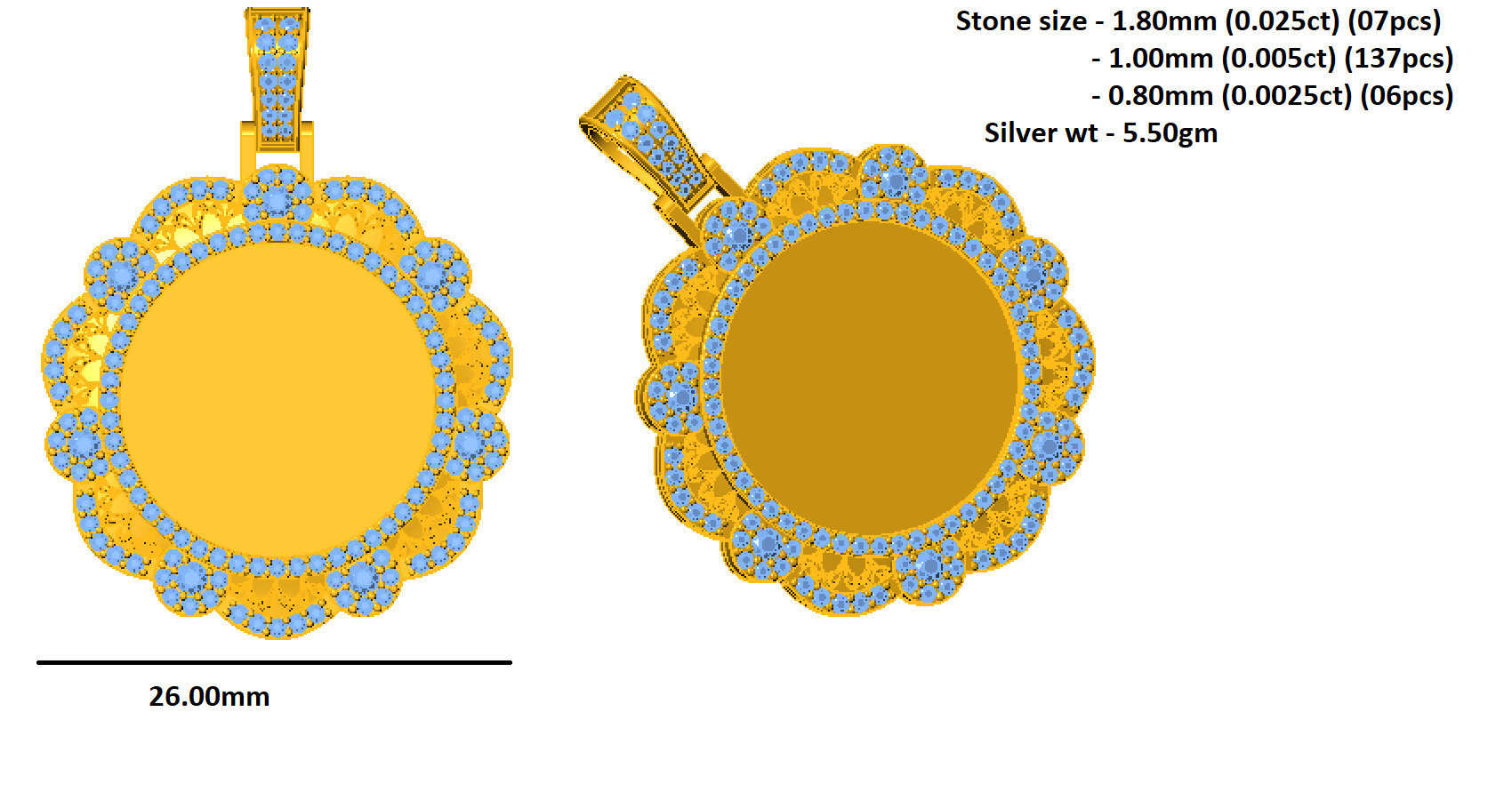 RKC 0.86 Ct Memory Photo Pendant 14k Yellow Gold Plated 925 Silver Pendant For Gift Weight 5.50 gm