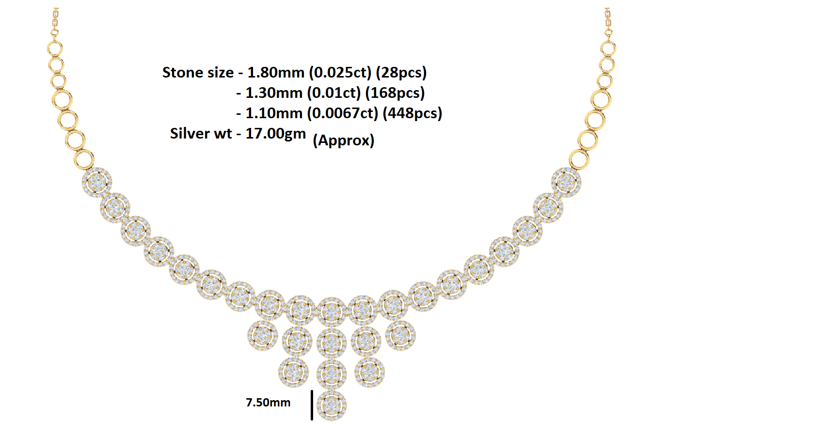 RKC 5.4 CT Moissanite Charming Necklace 925 Silver 14k Yellow gold Plated Product Weight 17.00 GM