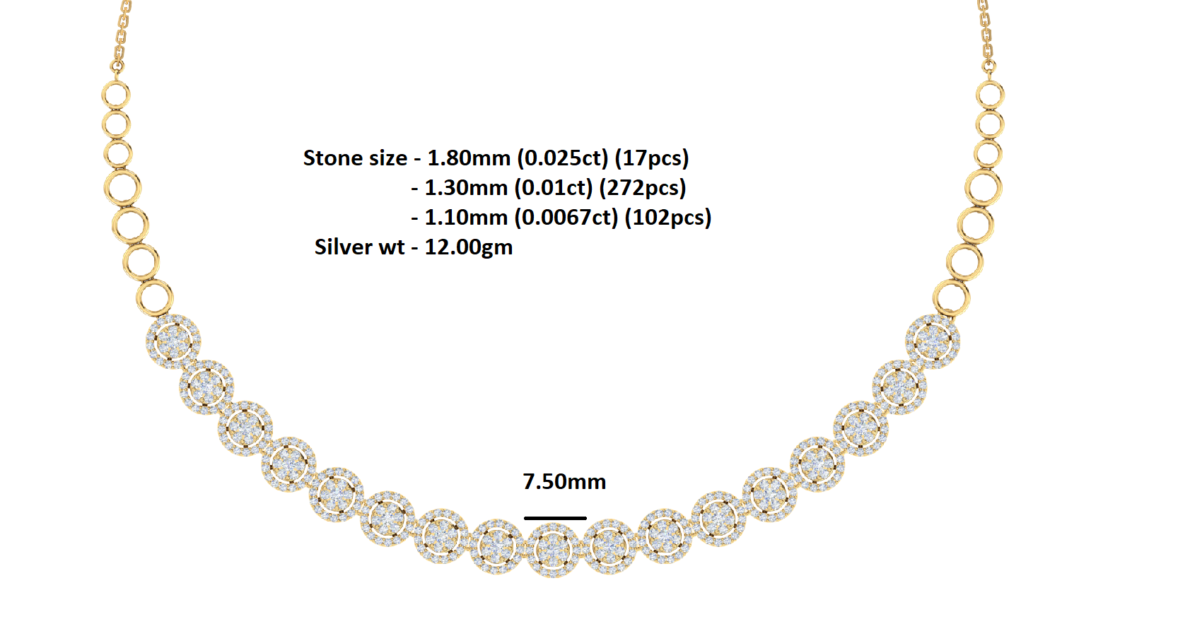 RKC 3.8 CT Moissanite მომხიბლავი ყელსაბამი 925 ვერცხლის 14K ვარდის ოქროთი მოოქროვილი პროდუქტის წონა 12.00 გმ