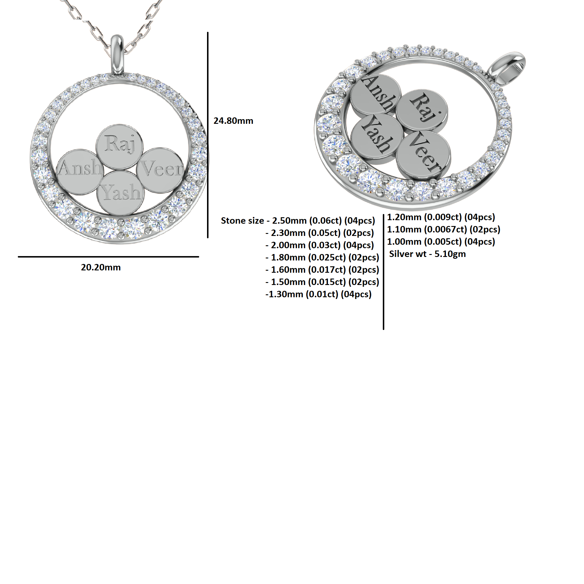RKC – pendentif nom Moissanite 0,68 ct, bijoux en argent 925 plaqué or jaune 14 carats, poids 5,10 g, hauteur 24,80 mm