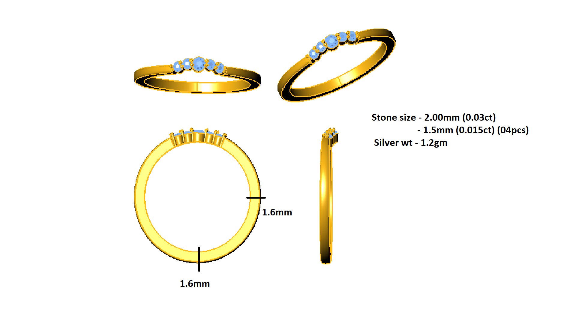 RKC kerek moissanite eljegyzési szalag 925 sterling ezüst 14K sárga aranyozott gyűrű női súlyhoz 1,2 g