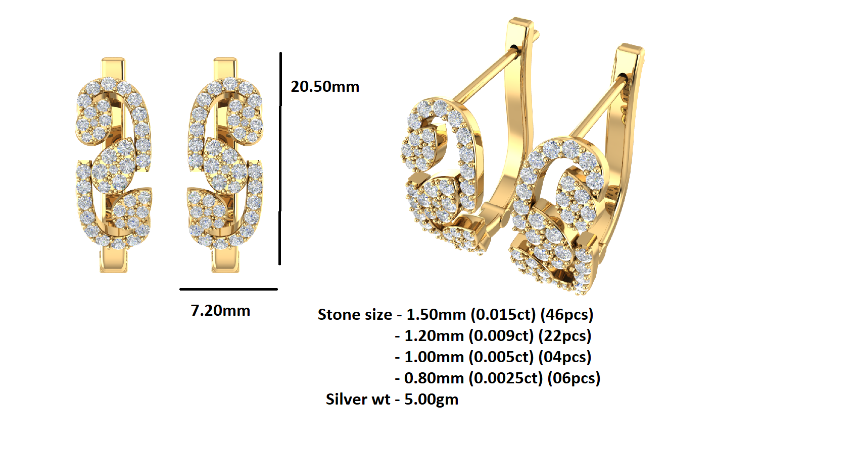 RKC 925 Sterling Silber Hoops & Huggies Damen-Ohrring, 14-karätige Rose, Gesamtgewicht: 5,00 g, Höhe: 20,50 mm