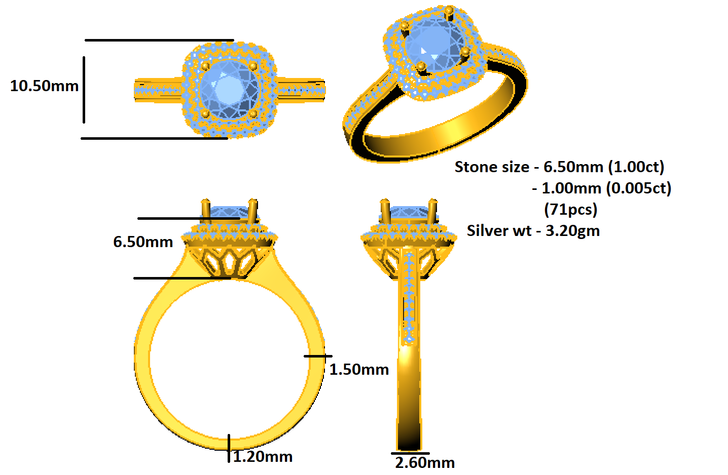 आरकेसी राउंड मोइसानाइट हर्स वेडिंग रिंग 925 स्टर्लिंग सिल्वर 14K पीला सोना प्लेटेड वजन 3.20 ग्राम चौड़ाई 2.60 एमएम