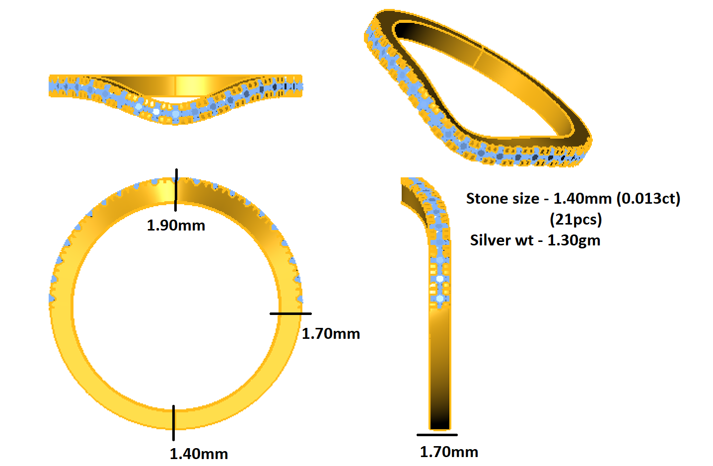 RKC Moissanite ívelt női esküvői szalag sárga arany 925 feletti sterling ezüst súly 1,30 g