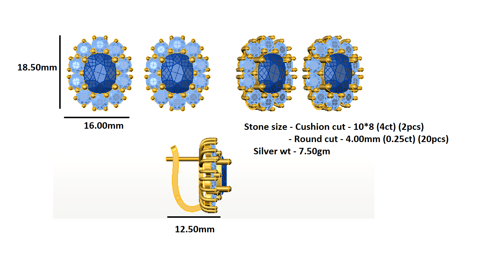 RKC 925 Sterling Silver Stud Women Earring 14k Rose Over Product Wt 7.50 GM Height 18.50 MM