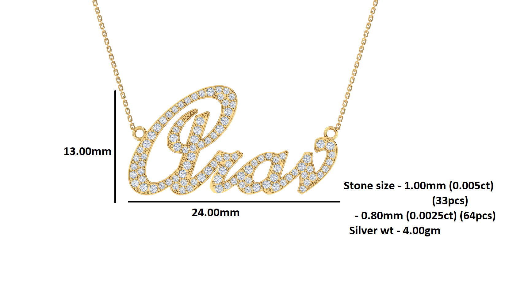 RKC Moissanite /Cubic Zirconia Initial Customize Name Pendant Necklace 14k Yellow Gold Plated