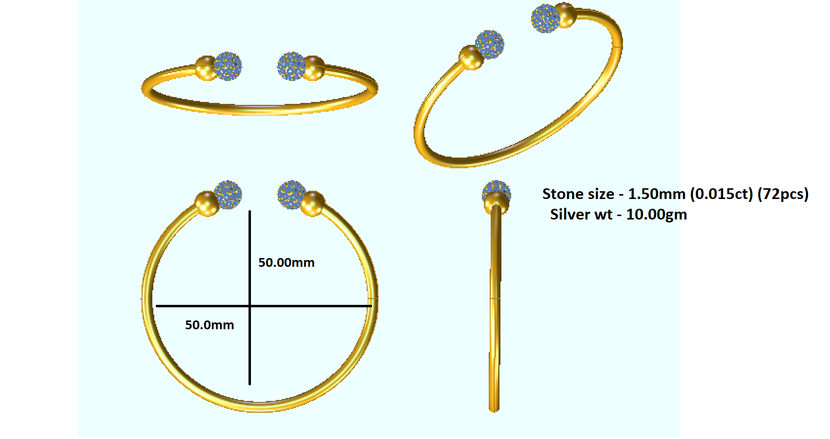 RKC 925 Sterling Silver Carat Wt 1.08 CT Multi Gemstone Women's  Bangle 14K Rose Gold Plated Product Weight 10.00 GMHeight 50.00 MM