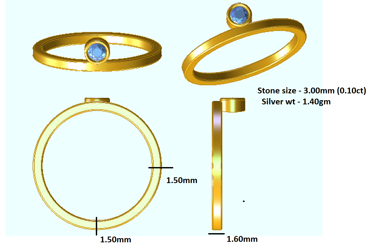 RKC 3 мм, круглы заручальны пярсцёнак з муасаніта, срэбра 925 пробы, пакрыццё з жоўтага золата 14 карат для жанчын, вага 1,40 г, шырыня 1,60 мм