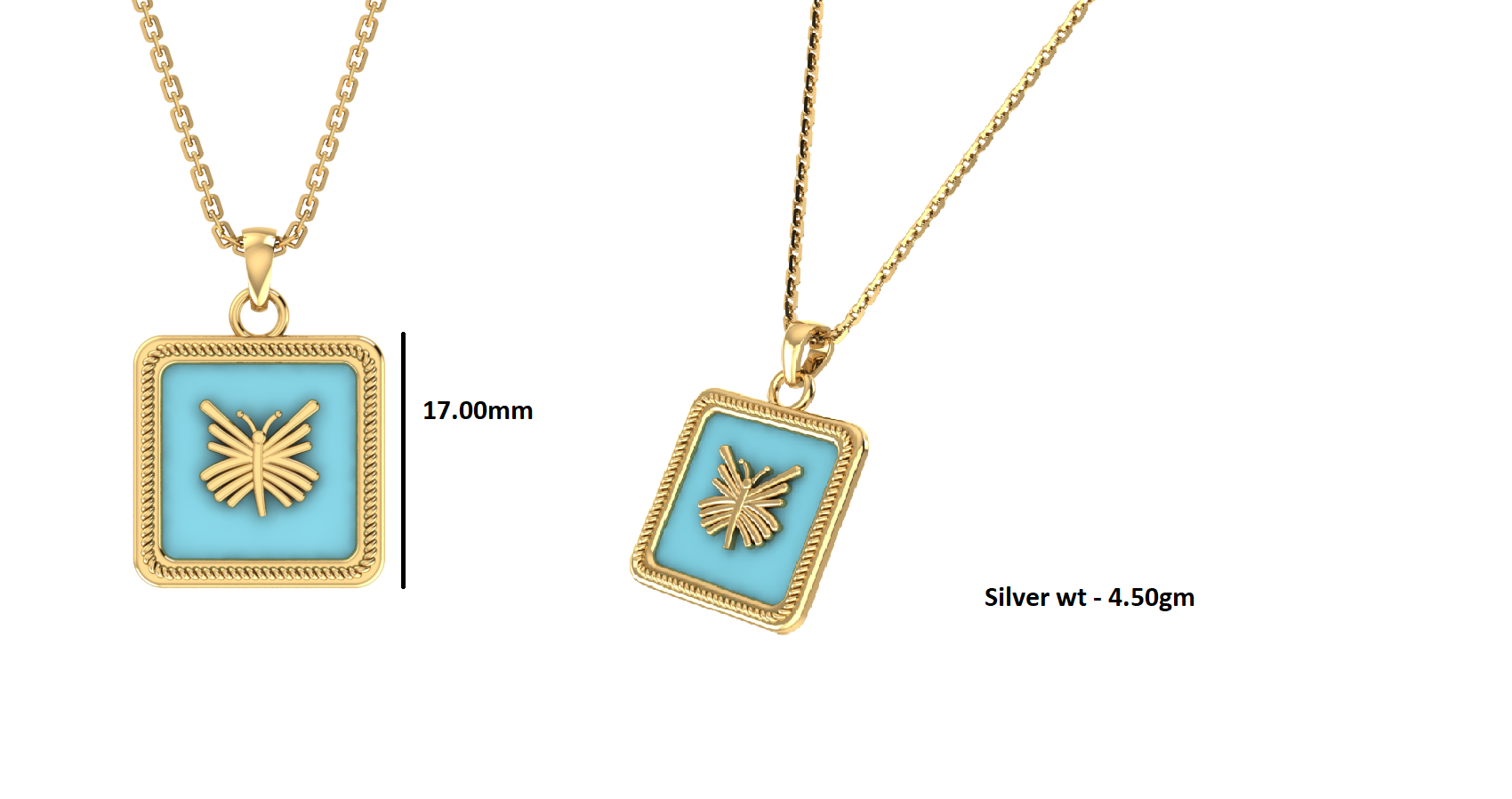 RKC Enamel Butterfly Pendant 925 Silver Jewelry 14K Yellow Gold Plated Product Weight 4.50gm Height 17.00mm