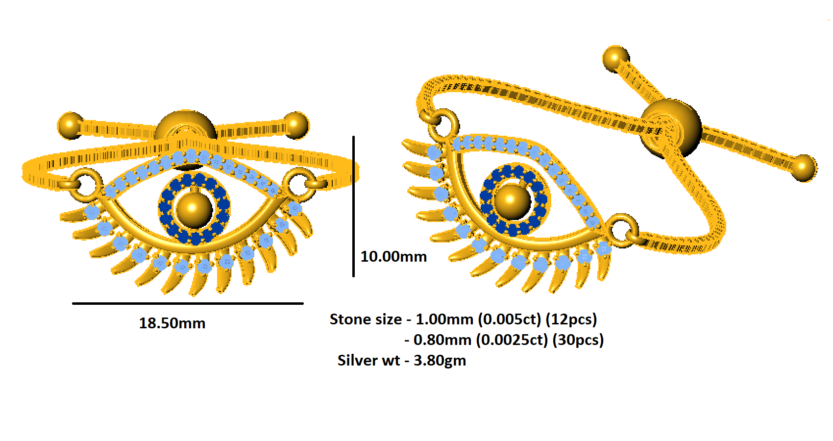 RKC 925 Sterling Silver 0.14Ct Multi Gemstone Women's Bracelet 14K Yellow Gold Plated Wt 3.80 GM Height 10.00mm