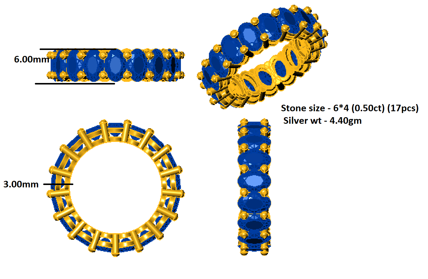 RKC 8.5 Carat Oval Cut Moissanite Engagement Ring 925 Silver 14k Yellow Gold Plated For Women's Wt 4.40gm Width 6 MM