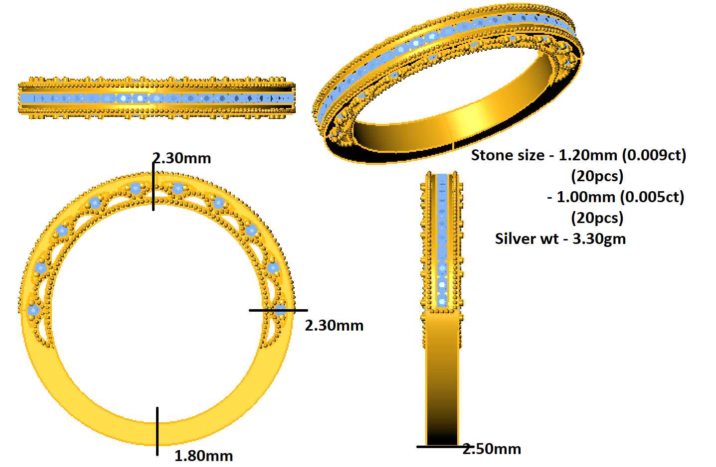 RKC Round Cut Moissanite Wedding Eternity Band Ring 925 Silver Women Ring 14K Yellow Gold Plated Wt 3.30 gm Width 2.50 MM