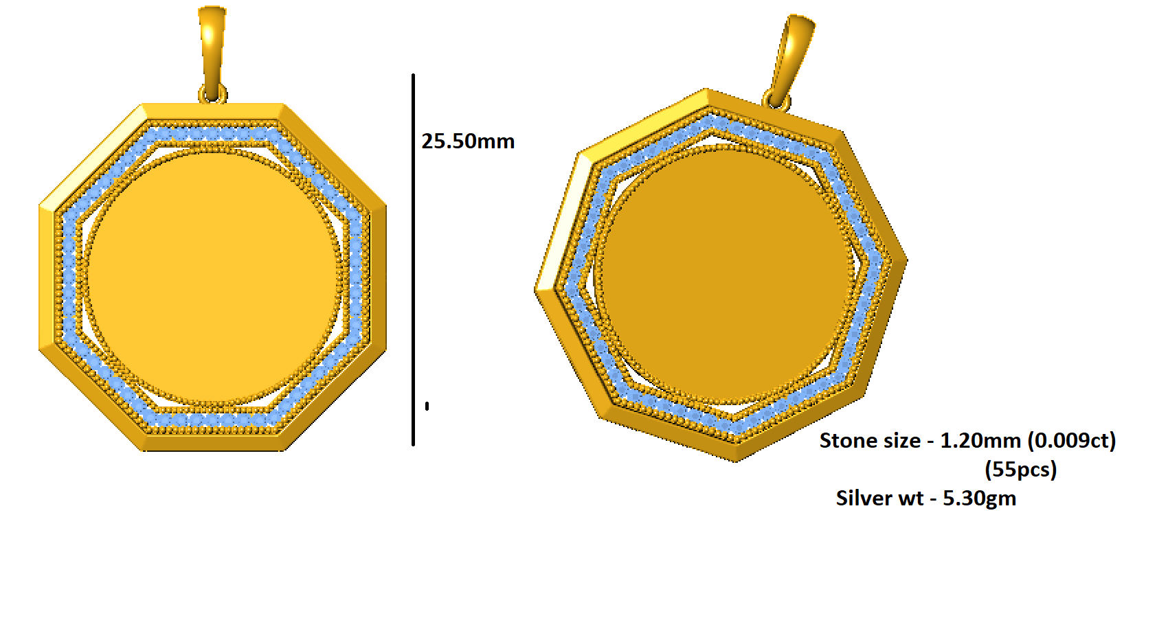 RKC 0.49Ct 사파이어 포토 펜던트 925 실버 주얼리 14K 로즈 골드 도금 중량 5.30gm 높이 25.50mm