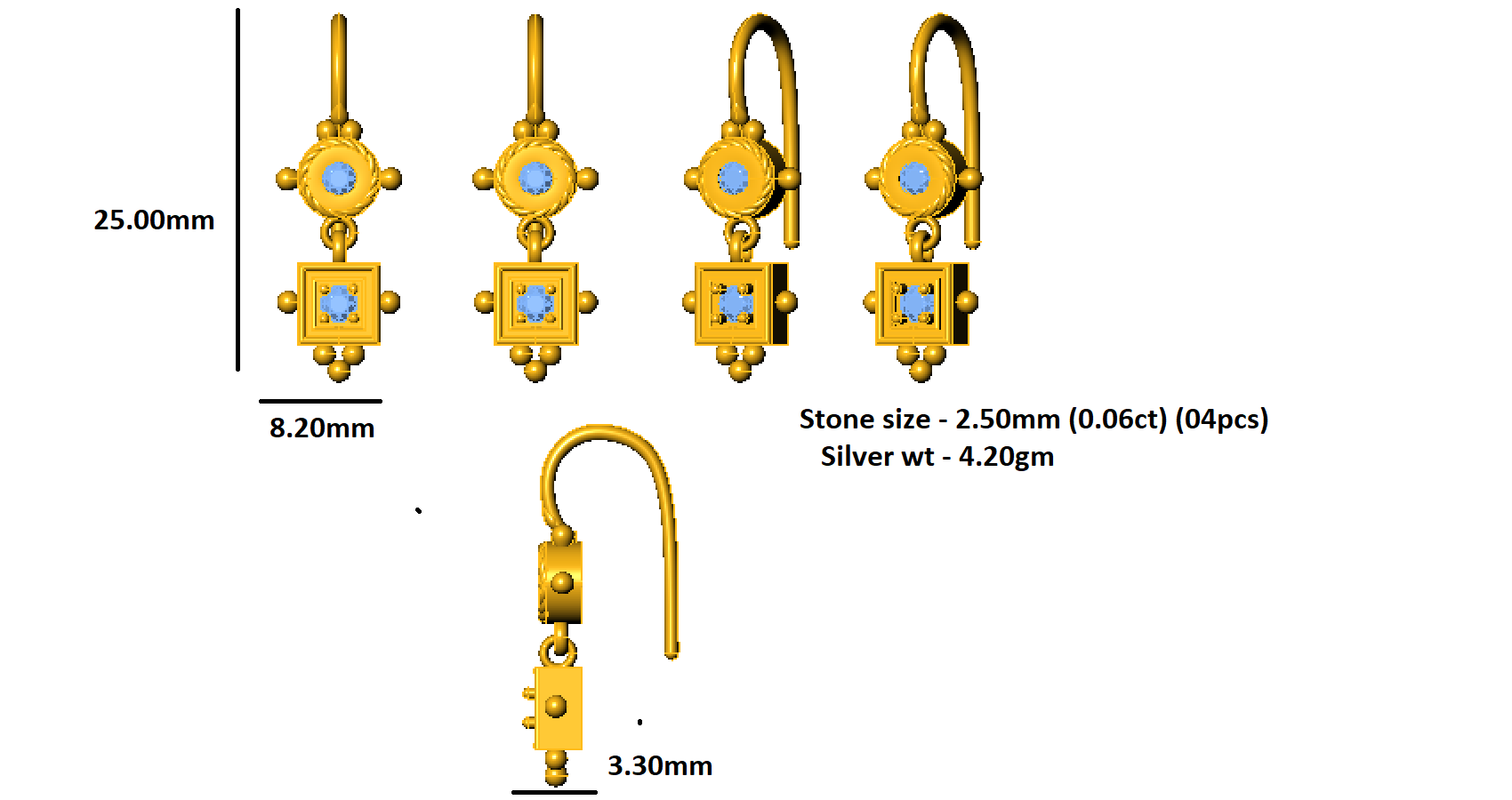 RKC 925 Sterling Silver Dangle Hoop Women Earring 14k Yellow Over Product Weight 4.20 GM Height 25.00 MM