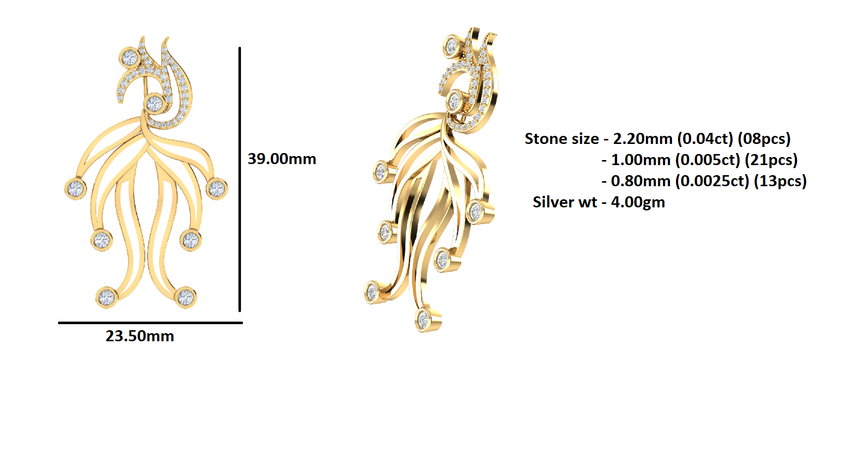 RKC Moissanite 925 Sterling Silve Brooch 14K Rose Gold Plated Product Wt 4.00 GM Height 39.00 MM