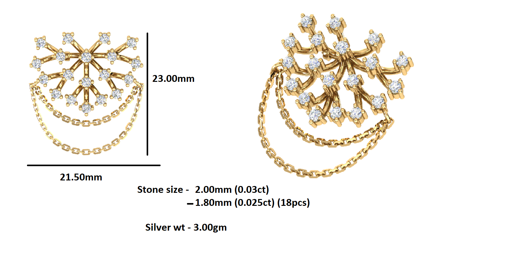 RKC Moissanite 925 Sterling Silve Brooch 14K Yellow Gold Plated Product Wt 3.00 GM Height 23.00 MM