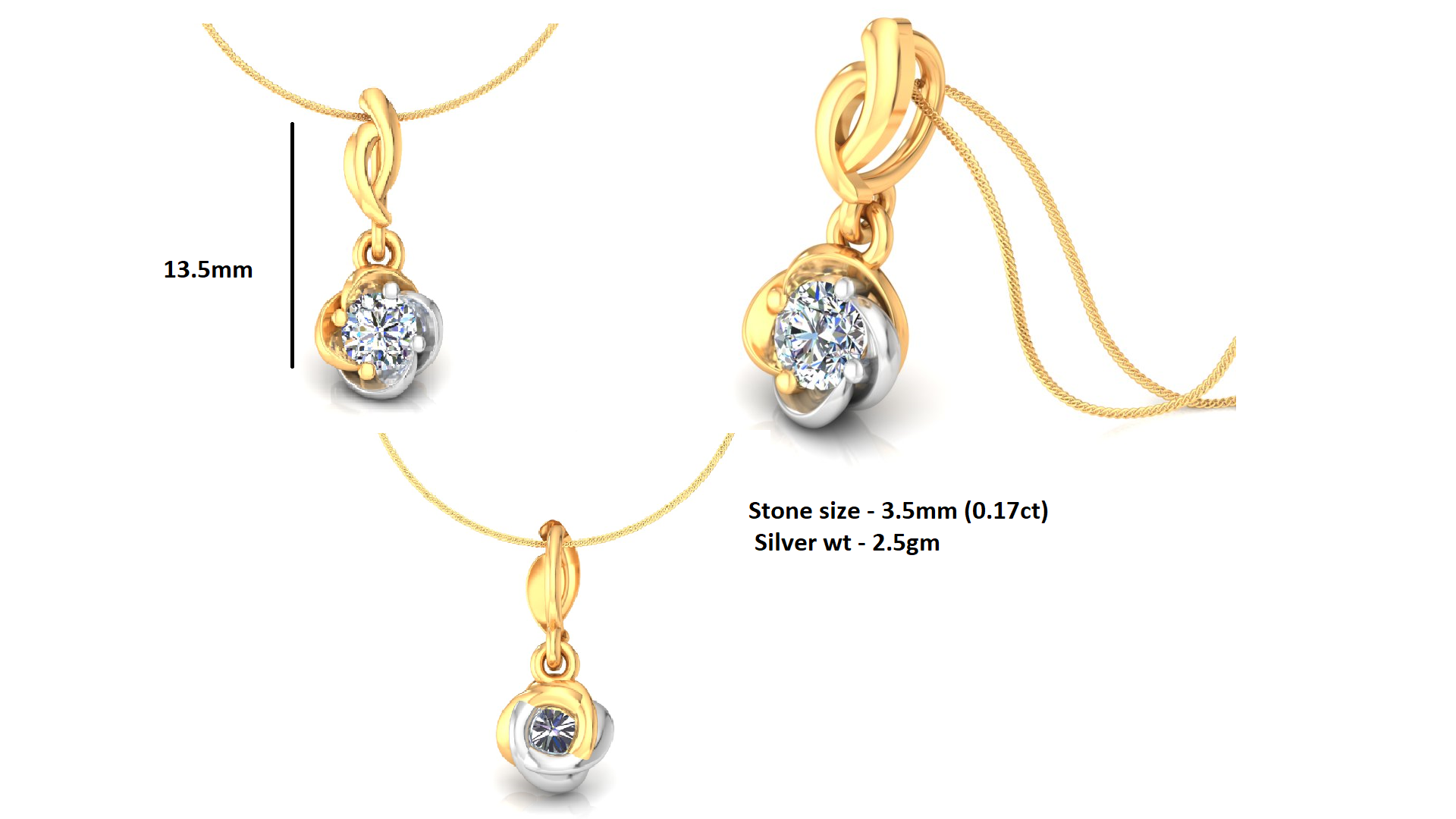 RKC Silver Drop Flower Moissanite Pendant 1.17 Ct 14K Two-Tone Gold Finish Weight 2.5 gm With 13.5mm