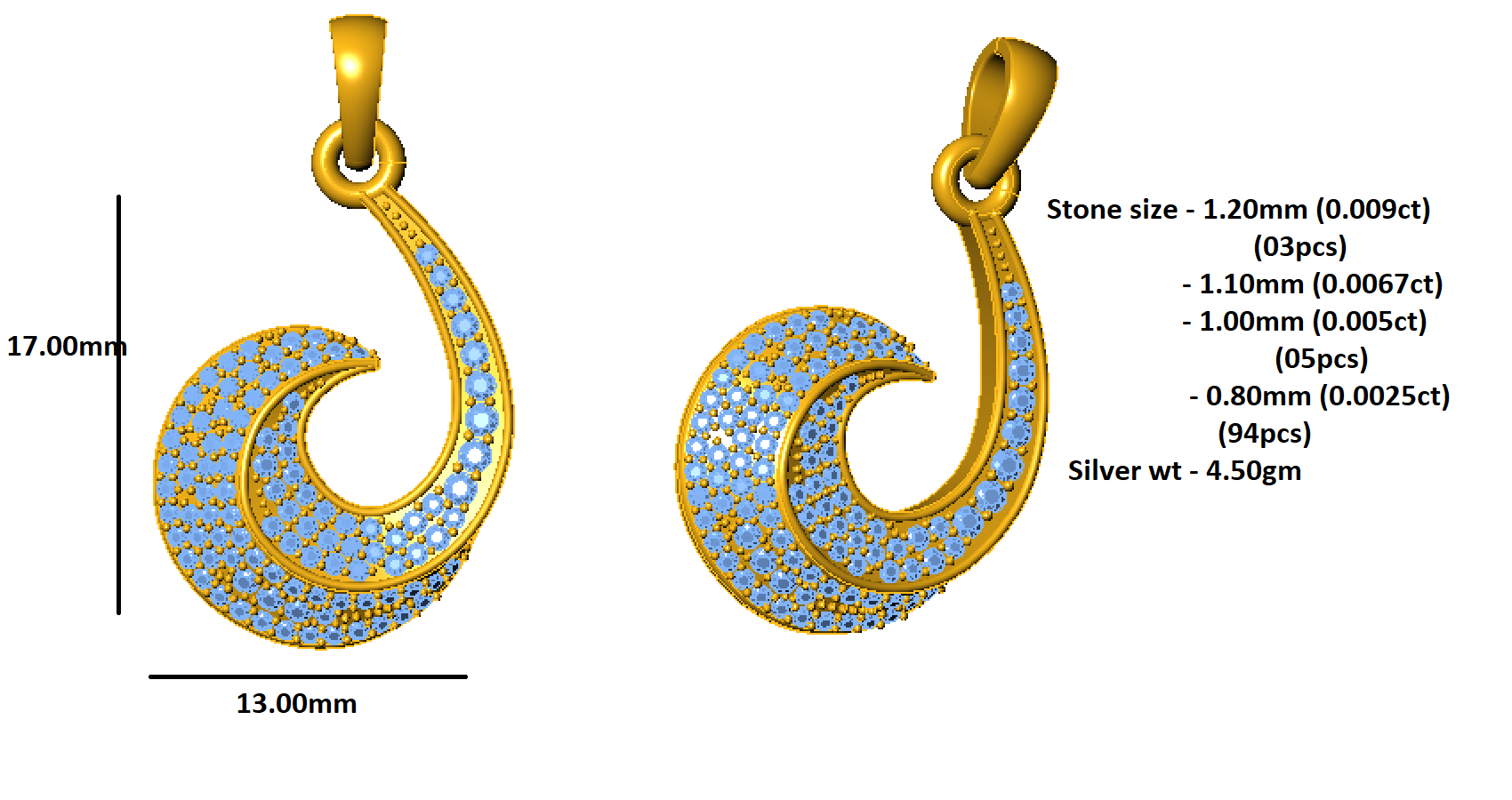 RKC 0.29Ct Moissanite Pendant 925 Silver Jewelry 14K Yellow Gold Plated Wt 4.50gm Height 17mm