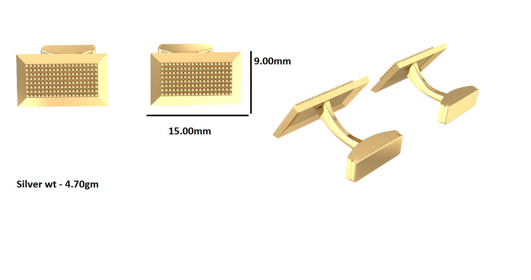 RKC 925 スターリングシルバー カフリンクス & ブローチ 14K ホワイトゴールドメッキ製品 重量 4.70 gm
