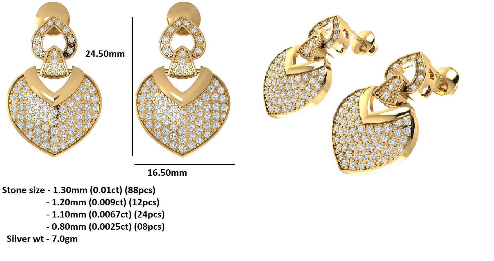 RKC 925 Silver Moissanite Sparking Drop Dangle Earring Rose Gold Plated 1.2 CT  Height 24.50 MM