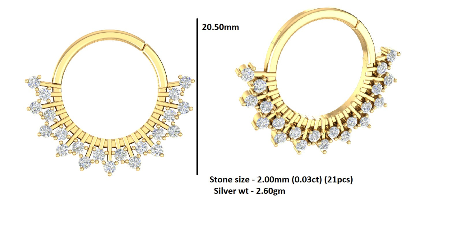 RKC જ્વેલરી 925 સ્ટર્લિંગ સિલ્વર ફ્લોરલ મોઈસાનાઈટ વુમન નોઝ પિન 14k રોઝ ગોલ્ડ પ્લેટેડ Wt 2.60 GM