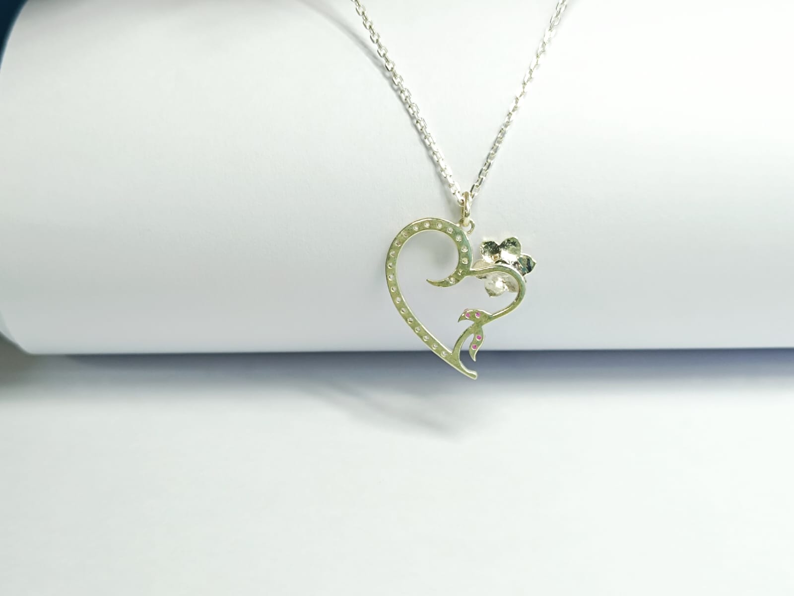 RKC White Moissanite And Ruby Heart Pendant Necklace 925 Sterling Silver Birthday Gift For Women's