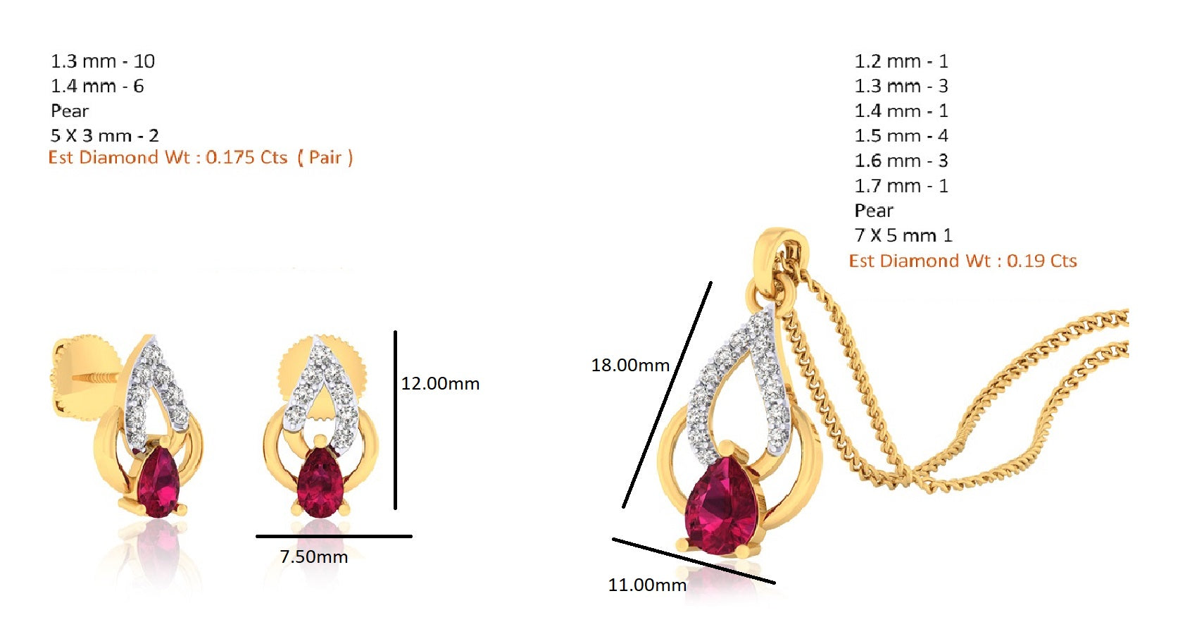 RKC 925 Perak Emas Total 0,36Ct Moissanite Liontin Anting Set Berat 5 gram Dengan Lapis Emas Kuning 14K